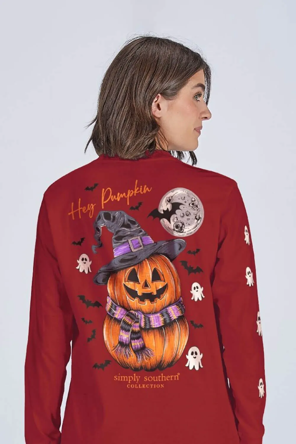 Simply Southern Pumpkin Witch Hat Long Sleeve T-Shirt for Women in Red | LS-PMPKN-CARMINE sold by Glik’s
