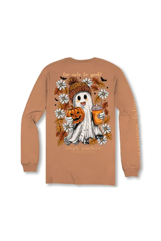 Simply Southern Youth Too Cute To Spook Long Sleeve T-Shirt for Girls in Chestnut | YTH-LS-GHOST-CHSTNT sold by Glik’s