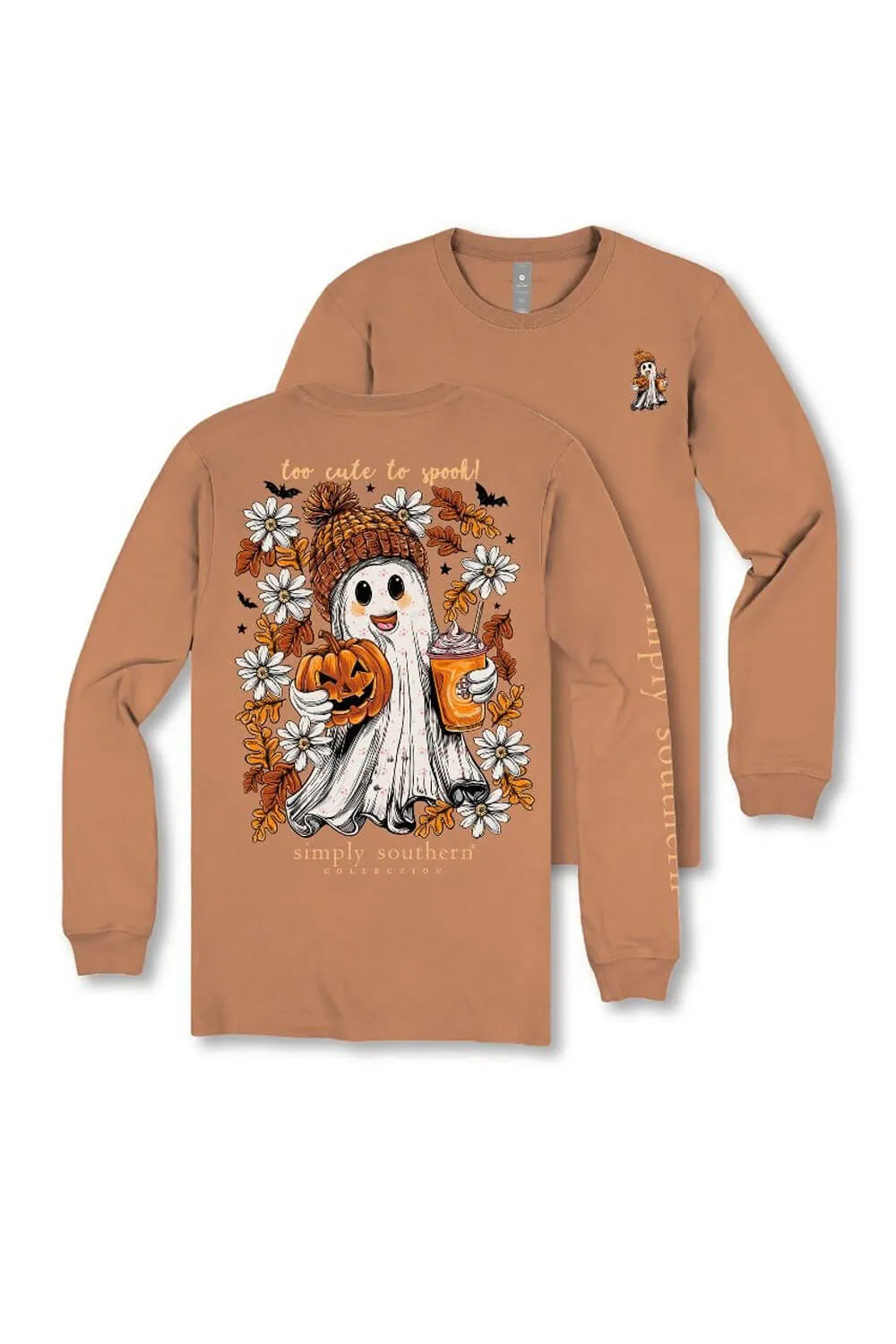 Simply Southern Youth Too Cute To Spook Long Sleeve T-Shirt for Girls in Chestnut | YTH-LS-GHOST-CHSTNT sold by Glik’s product image thumbnail 3