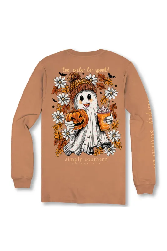 Simply Southern Plus Size Too Cute To Spook Long Sleeve T-Shirt for Women in Chestnut | EXT-LS-GHOST-CHSTNT sold by Glik’s