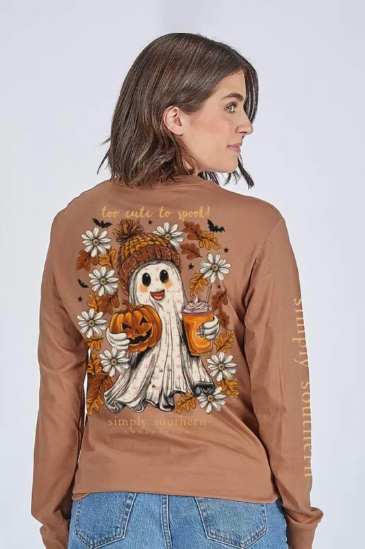 Simply Southern Too Cute To Spook Long Sleeve T-Shirt for Women in Chestnut | LS-GHOST-CHSTNT sold by Glik’s
