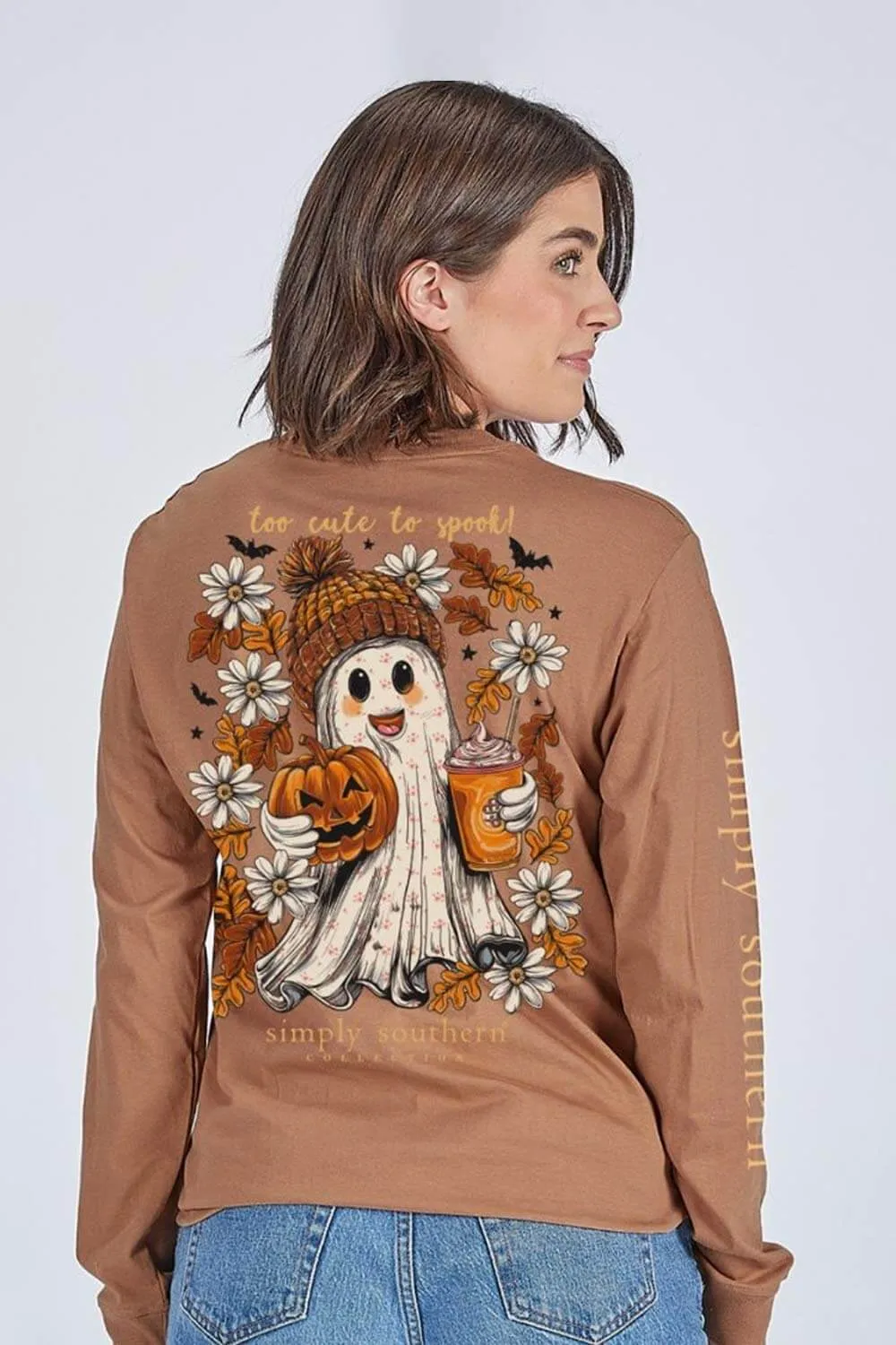 Simply Southern Too Cute To Spook Long Sleeve T-Shirt for Women in Chestnut | LS-GHOST-CHSTNT sold by Glik’s