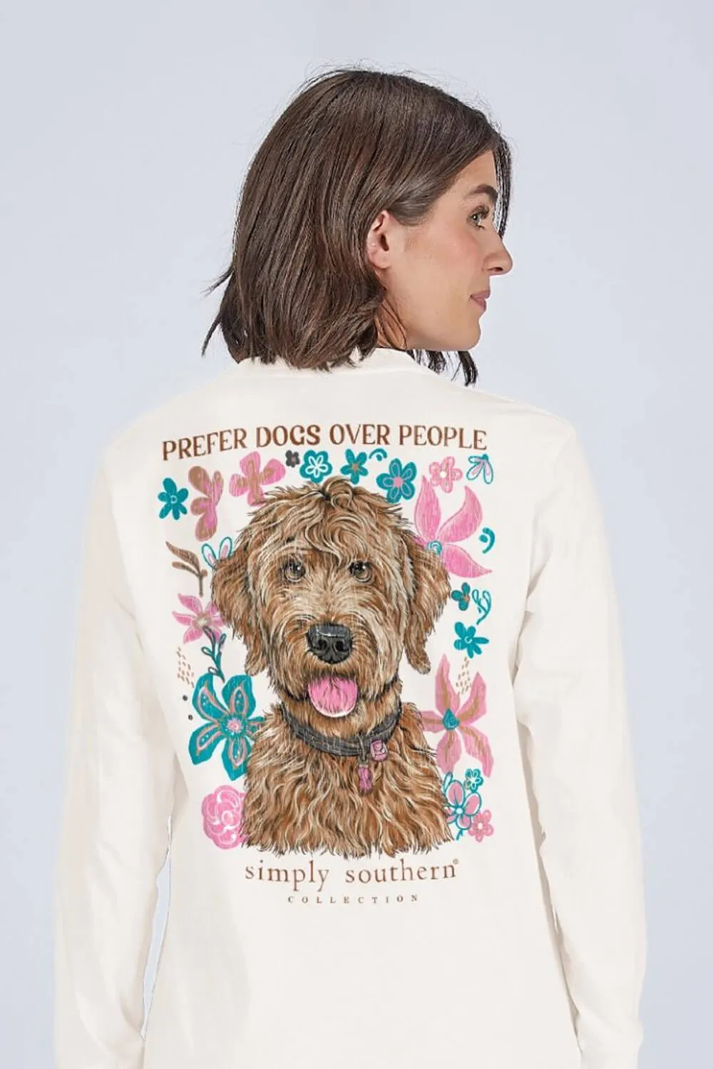 Simply Southern Prefer Dogs Long Sleeve T-Shirt for Women in Linen | LS-DOGPEOPLE-LINEN sold by Glik’s