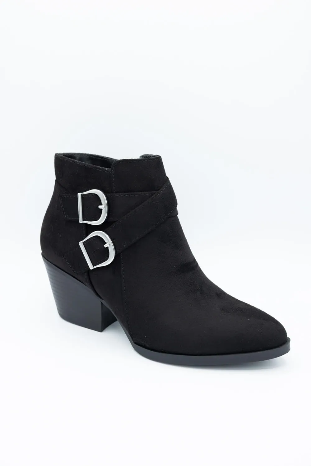 Soda Ponda Buckle Ankle Booties for Women in Black | PONDA-S BLACK sold by Glik’s