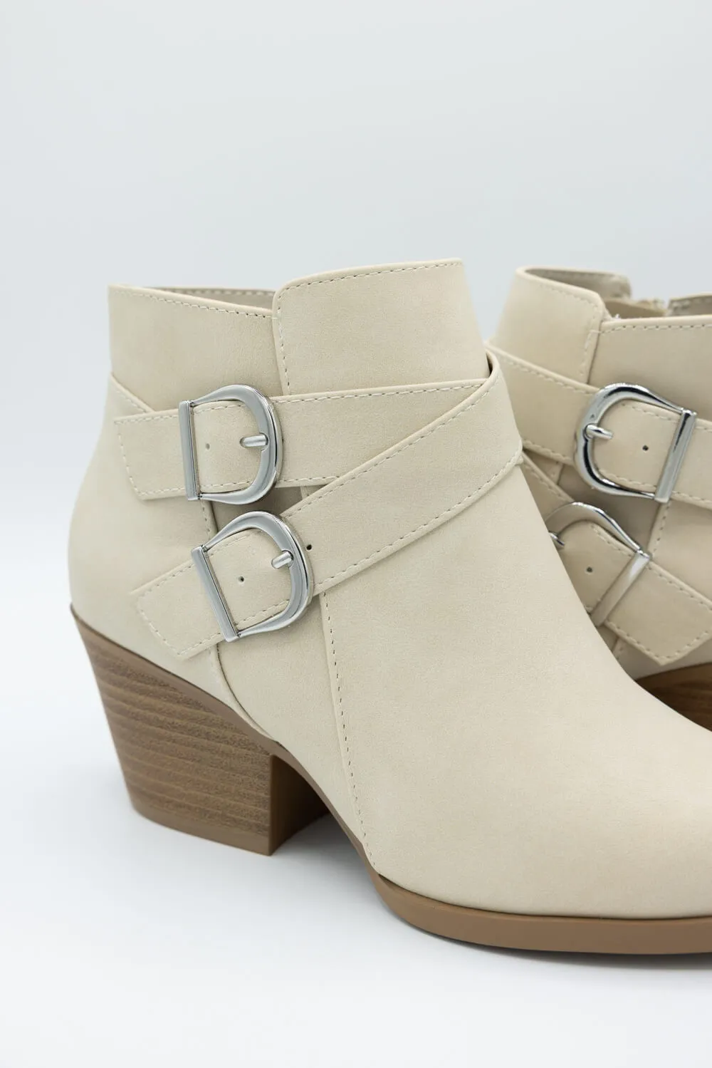 Soda Ponda Buckle Ankle Booties for Women in Beige | PONDA-LT BEIGE sold by Glik’s product image thumbnail 3