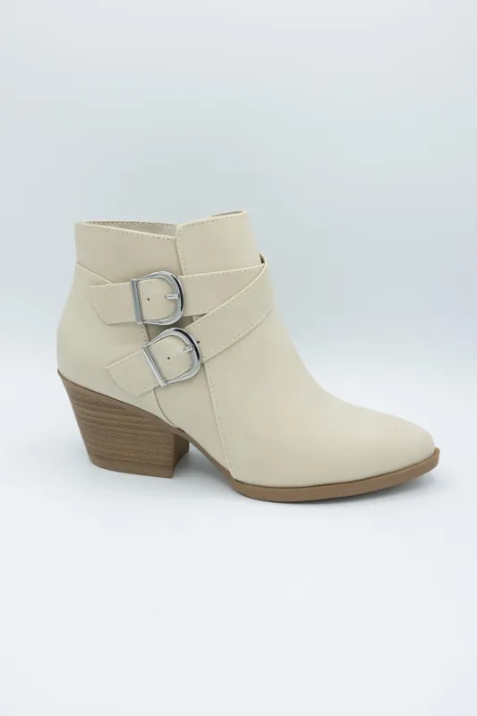 Soda Ponda Buckle Ankle Booties for Women in Beige | PONDA-LT BEIGE sold by Glik’s