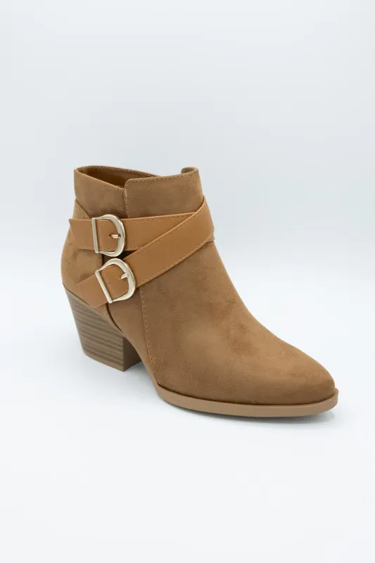 Soda Ponda Buckle Ankle Booties for Women in Coffee | PONDA-S COFFEE sold by Glik’s