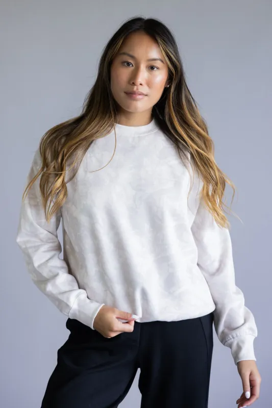 1897 Active Camo Crewneck Fleece Sweatshirt for Women in Beige | T1345-BEIGECAMO sold by Glik’s