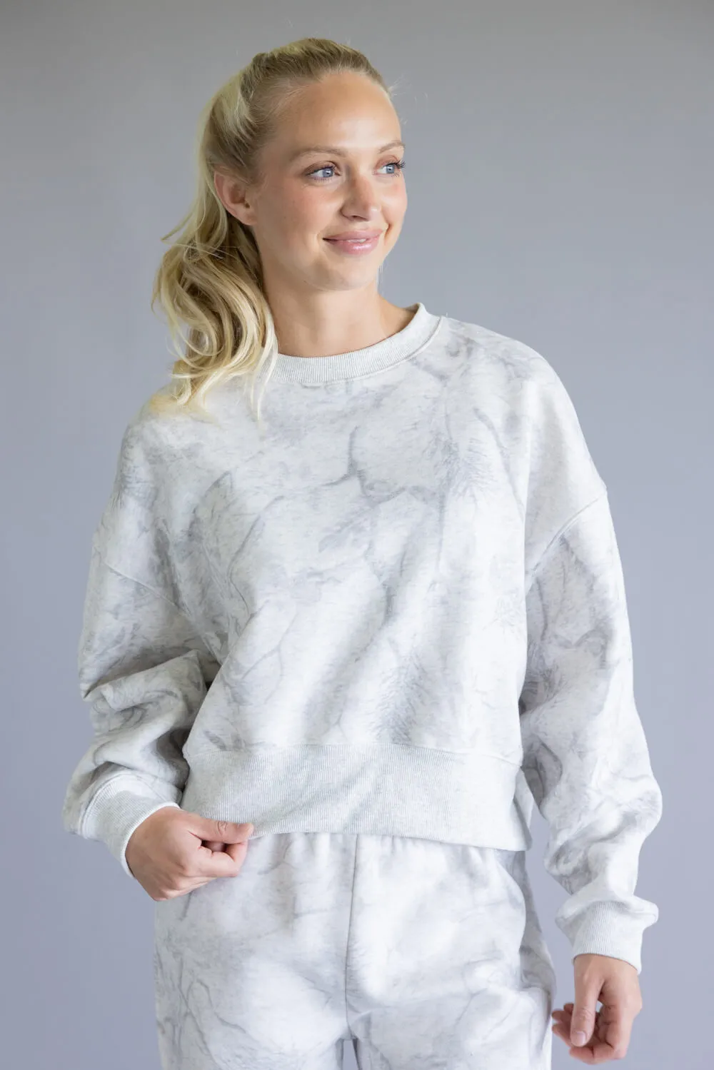 Camo Drop Shoulder Crewneck Fleece Sweatshirt for Women in Grey | CT9245-GREY sold by Glik’s product image thumbnail 3