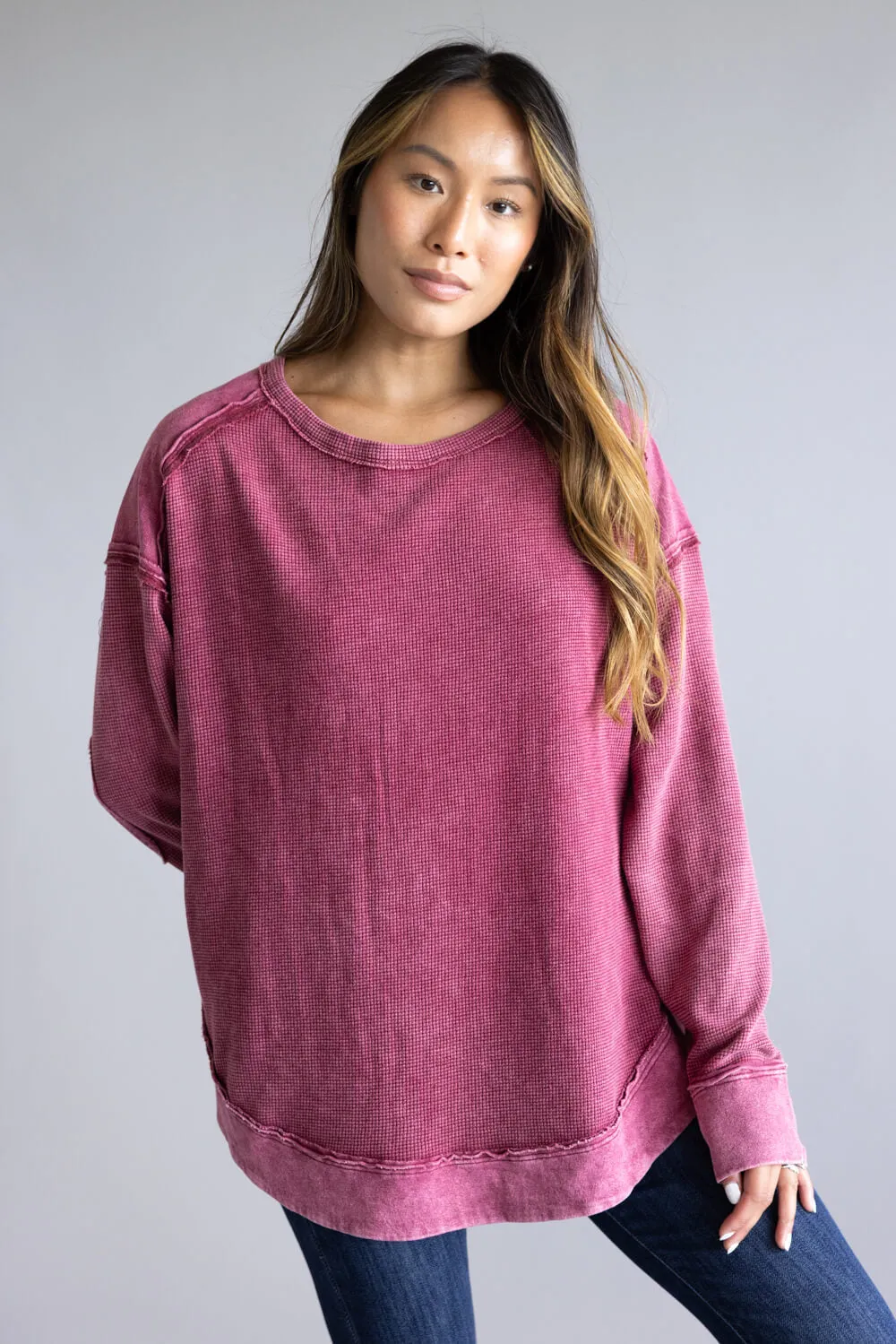 Mineral Wash Knit Top for Women in Burgundy | NT12234-BURGUNDY sold by Glik’s product image thumbnail 2