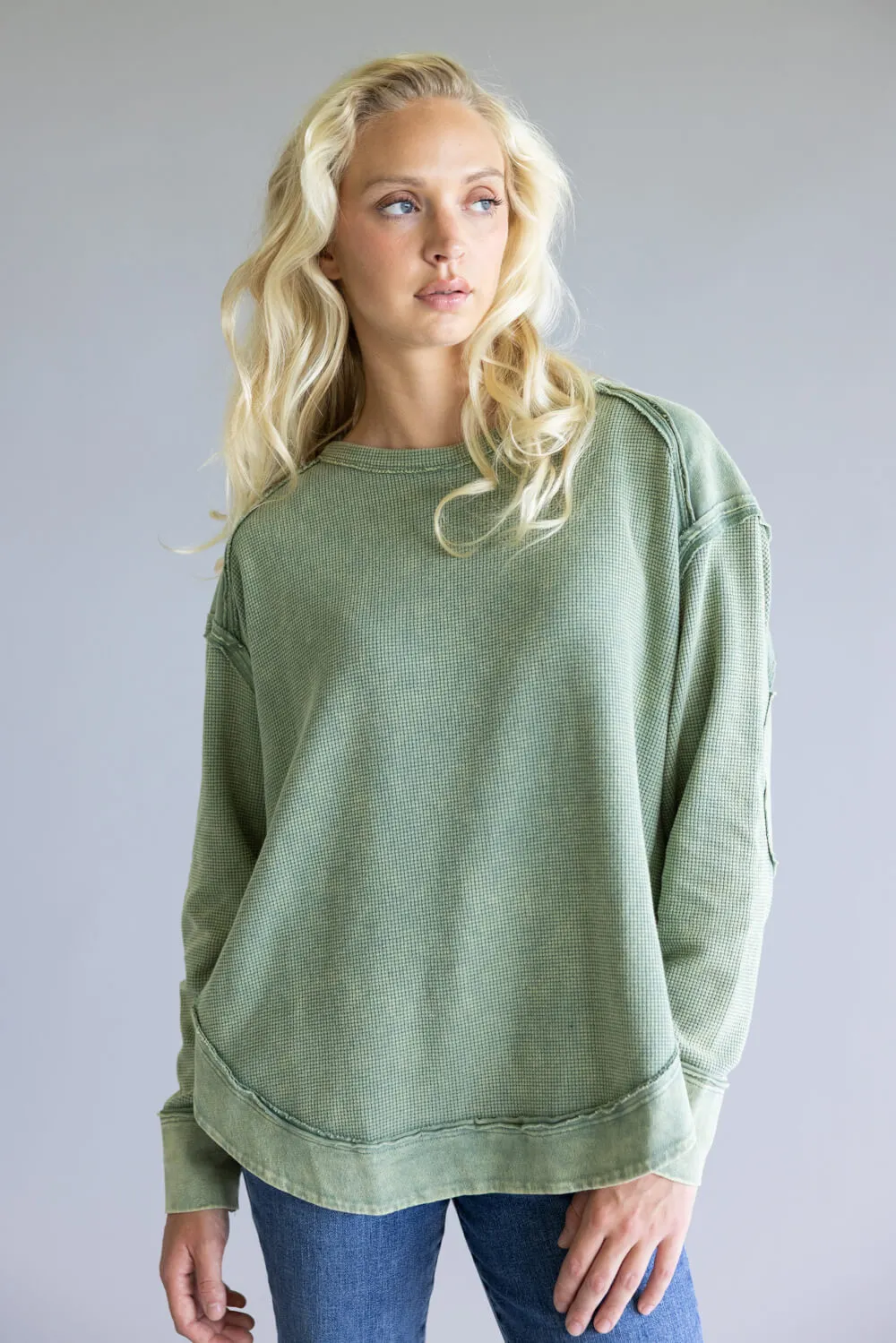 Mineral Wash Knit Top for Women in Sage Green | NT12234-SAGE sold by Glik’s product image thumbnail 4