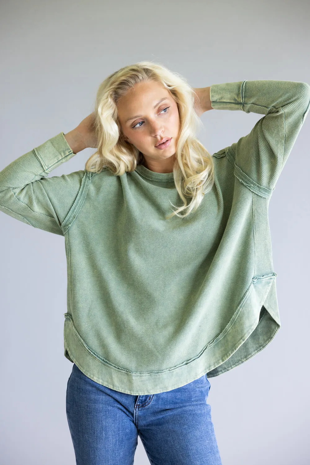 Mineral Wash Knit Top for Women in Sage Green | NT12234-SAGE sold by Glik’s product image thumbnail 3