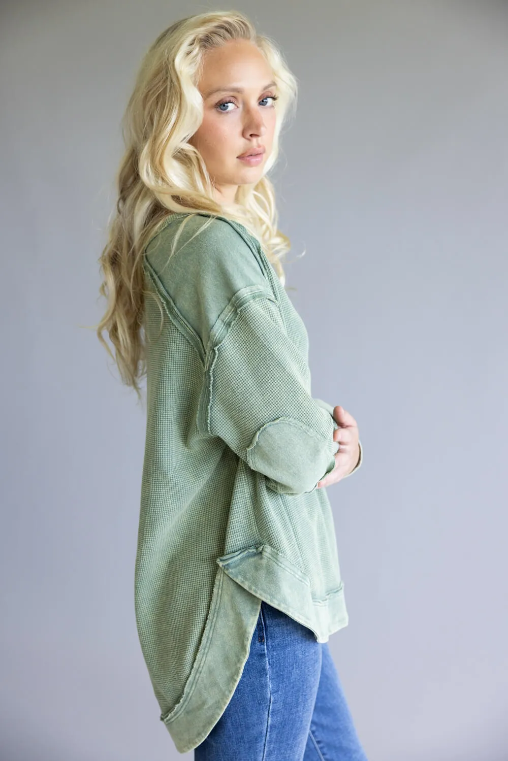 Mineral Wash Knit Top for Women in Sage Green | NT12234-SAGE sold by Glik’s product image thumbnail 5