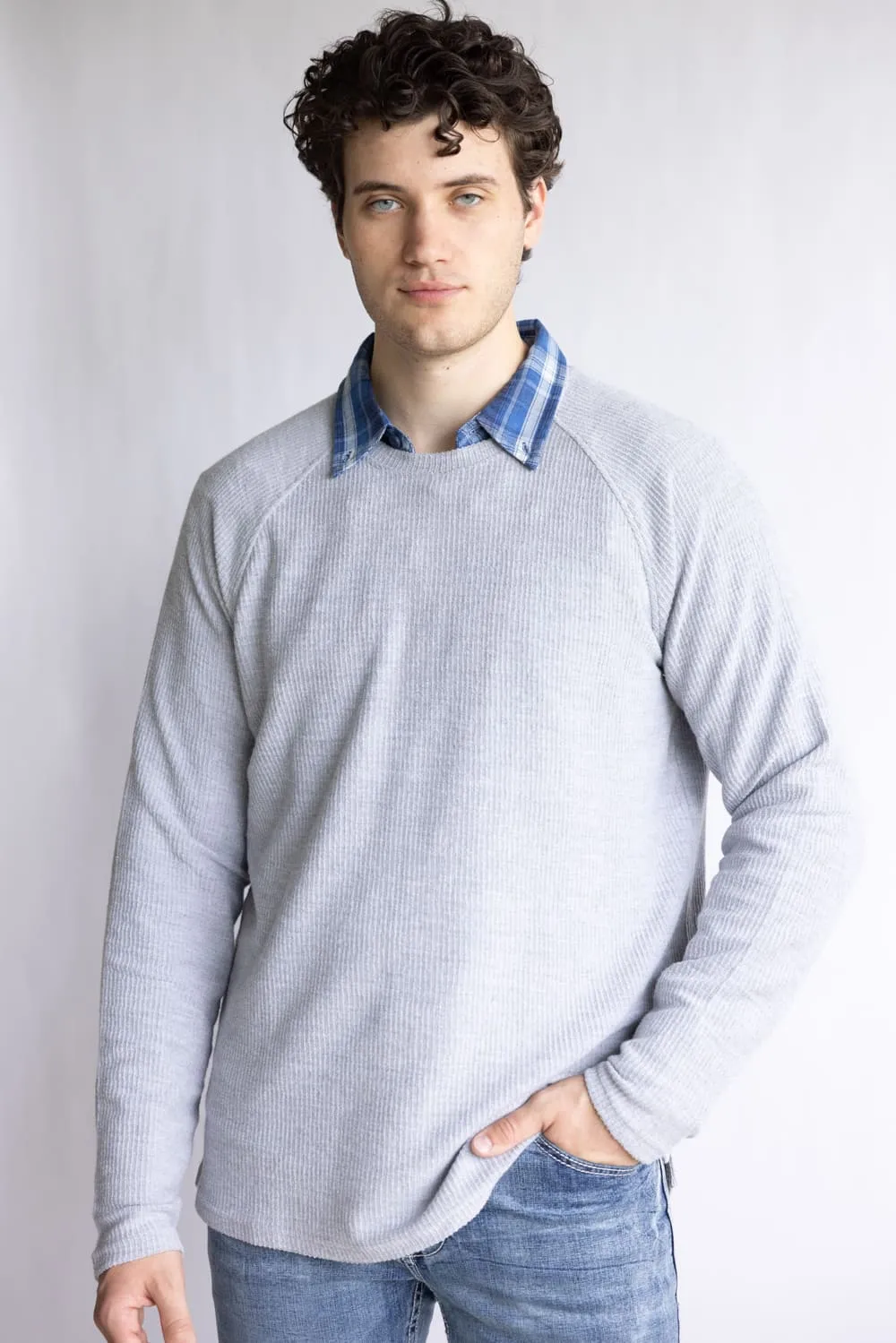 Weatherproof Ribbed Raglan Sweater for Men in Heather Grey | F2521714GK-HEATHERGRY sold by Glik’s