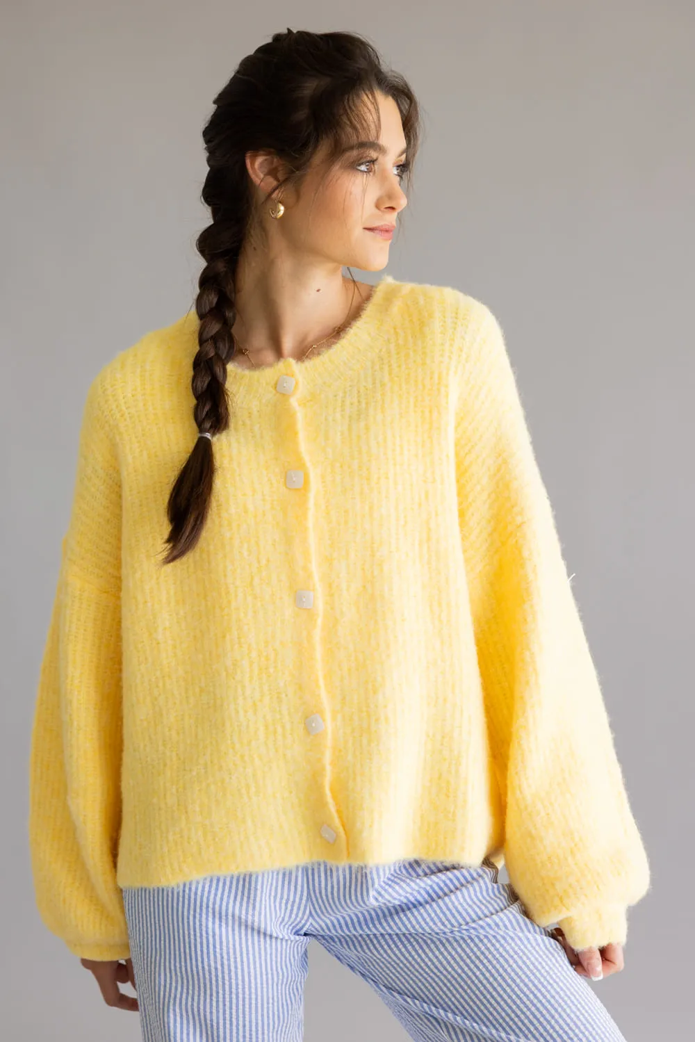 Mimosa Balloon Sleeve Knit Cardigan for Women in Yellow | MK7129-BUTTER sold by Glik’s product image thumbnail 5