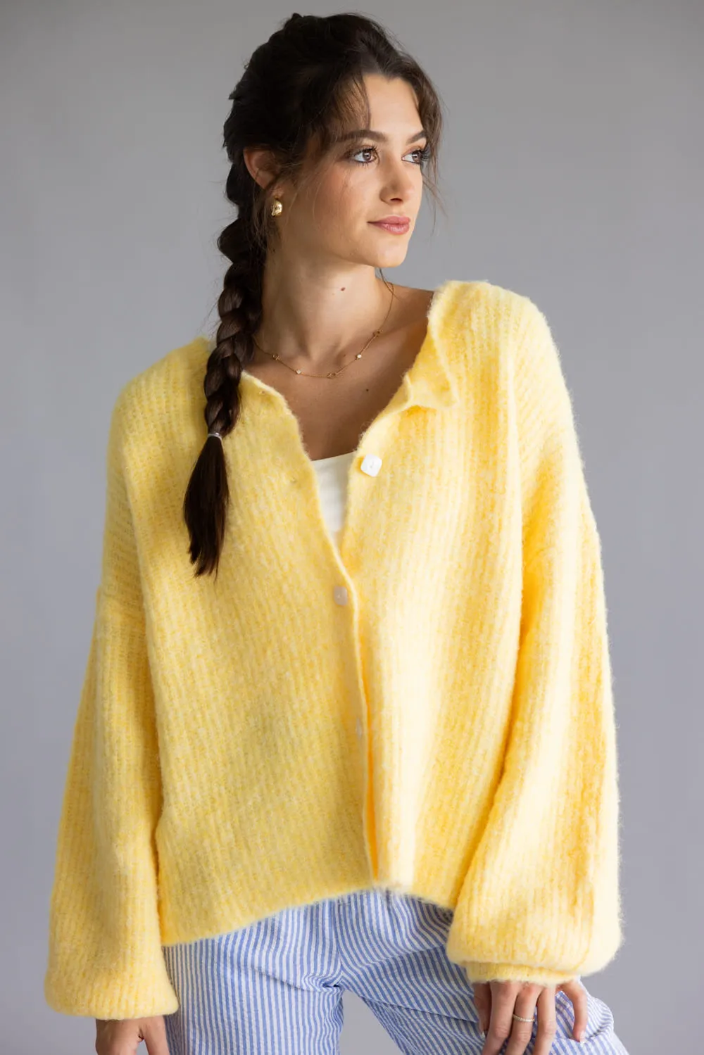 Mimosa Balloon Sleeve Knit Cardigan for Women in Yellow | MK7129-BUTTER sold by Glik’s product image thumbnail 2