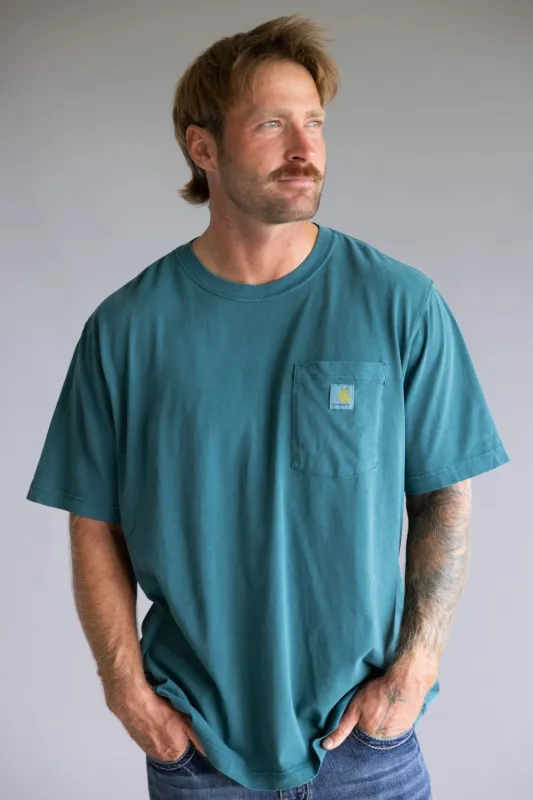Carhartt Garment Dye Pocket T-Shirt for Men in Green Blue | 106252-GM1 sold by Glik’s
