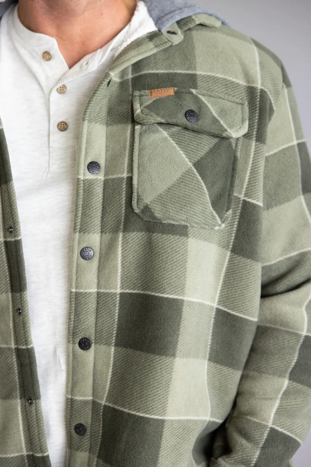 Sherpa Lined Polar Hooded Shacket for Men in Olive | MTJ05683F5-OLIVE sold by Glik’s product image thumbnail 2