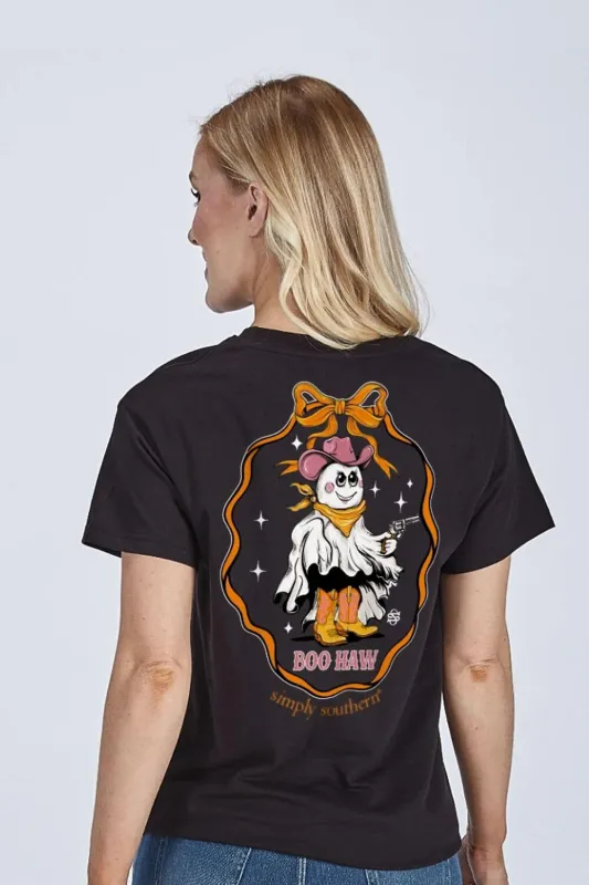 Simply Southern Boo Haw T-Shirt for Women in Black | SS-BOOHAW-BLK sold by Glik’s