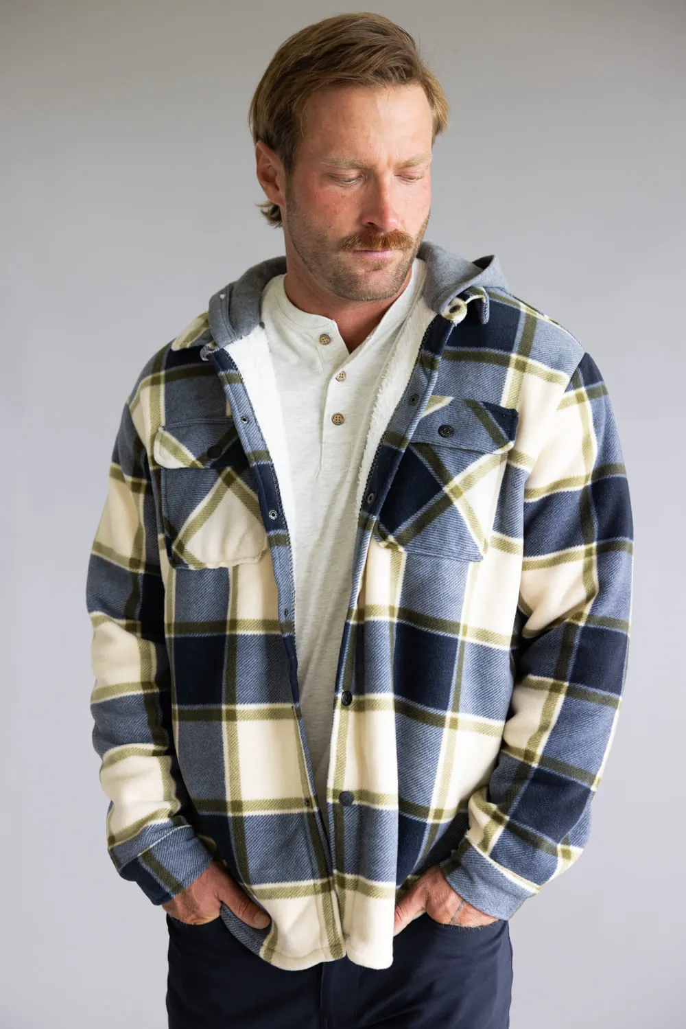 Sherpa Lined Polar Hooded Shacket for Men in Off White | MTJ05695F5-OFFWHITE sold by Glik’s product image thumbnail 5