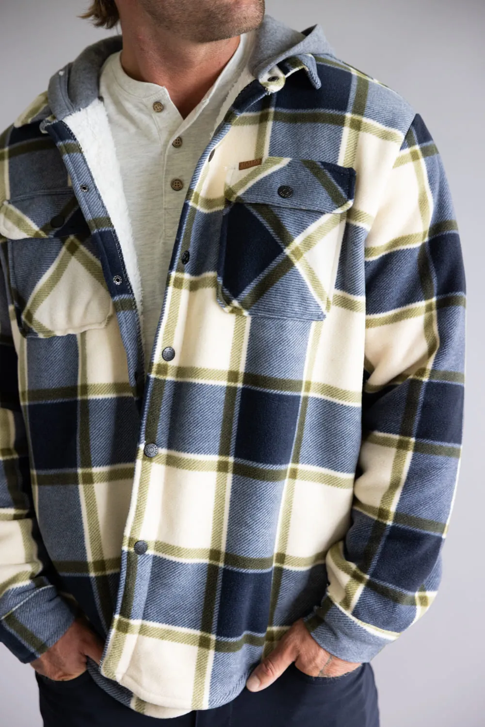 Sherpa Lined Polar Hooded Shacket for Men in Off White | MTJ05695F5-OFFWHITE sold by Glik’s product image thumbnail 4