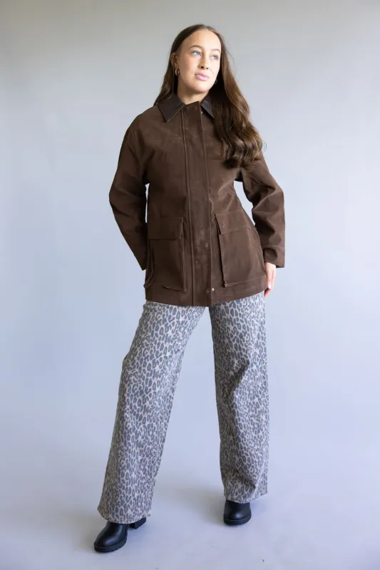 Aaron & Amber Faux Suede Barn Jacket for Women in Brown | MAJ3262-BROWN sold by Glik’s