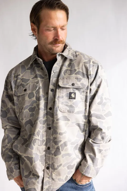 Carhartt Rugged Flex Relaxed Fit Canvas Shirt Jacket for Men in Khaki Camo | 105419-GM5 sold by Glik’s