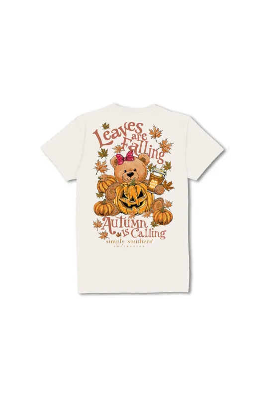 Simply Southern Youth Leaves Are Falling Autumn Is Calling T-Shirt for Girls in Linen | YTH-SS-TEDDYFALL-LINEN sold by Glik’s