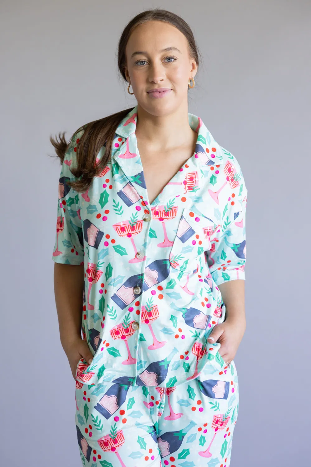 Mistletoe Champagne Soft Pajama Set for Women in Mint | KDC-LWPANTSET-41-MNT sold by Glik’s product image thumbnail 3
