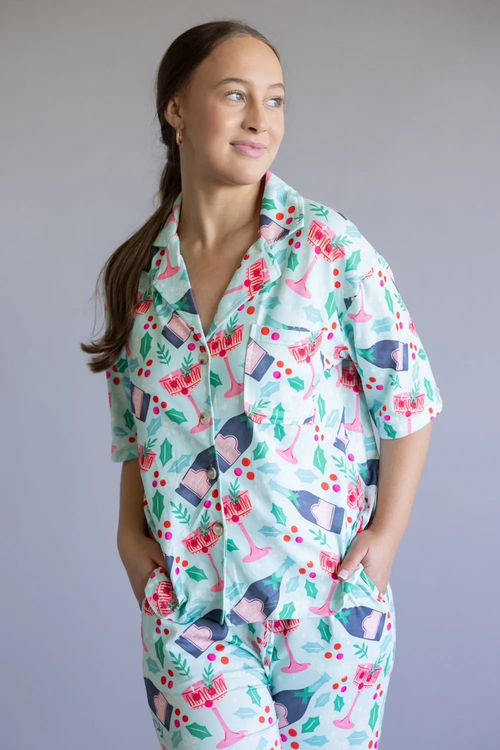 Mistletoe Champagne Soft Pajama Set for Women in Mint | KDC-LWPANTSET-41-MNT sold by Glik’s product image thumbnail 4