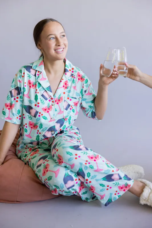 Mistletoe Champagne Soft Pajama Set for Women in Mint | KDC-LWPANTSET-41-MNT sold by Glik’s