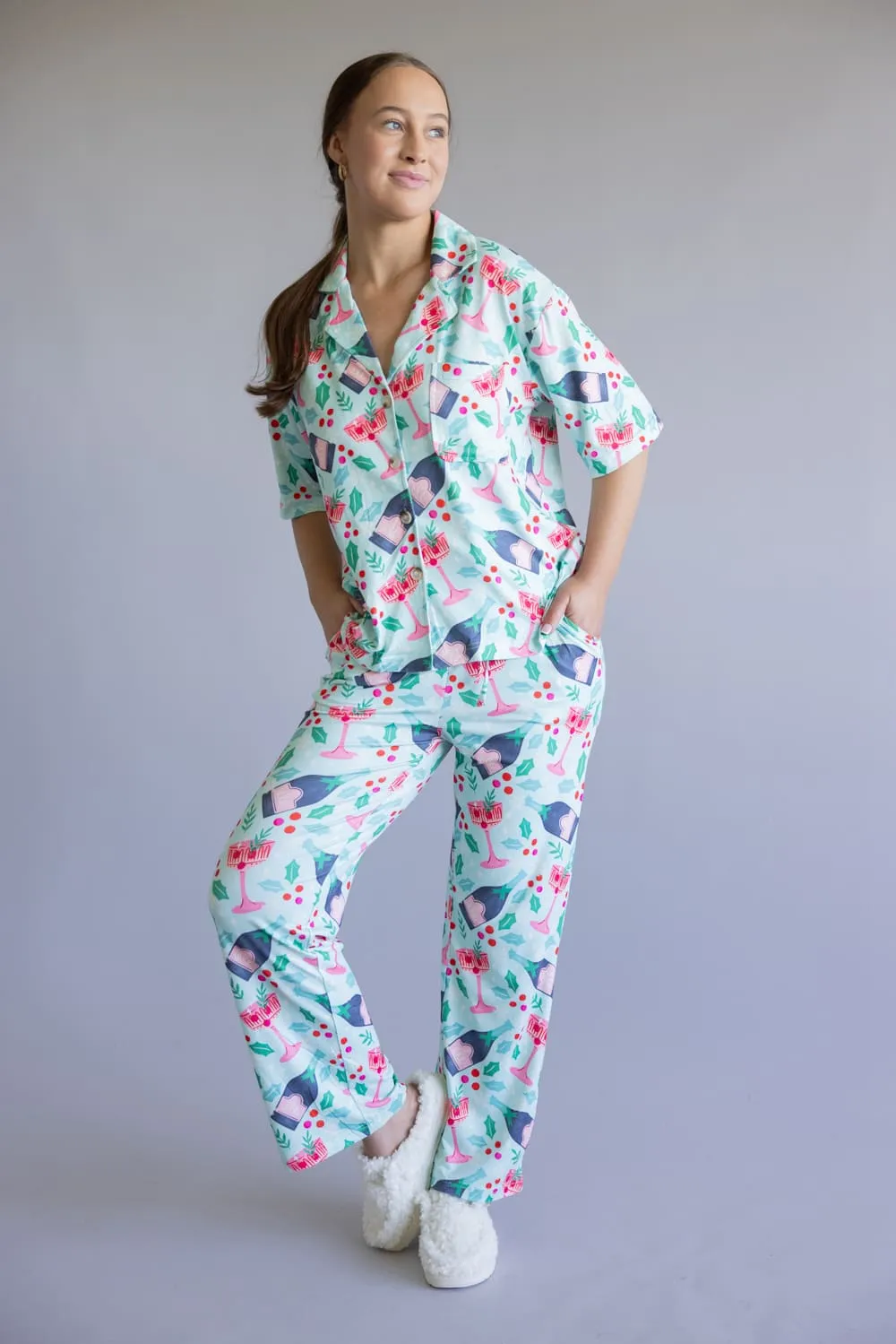 Mistletoe Champagne Soft Pajama Set for Women in Mint | KDC-LWPANTSET-41-MNT sold by Glik’s product image thumbnail 5