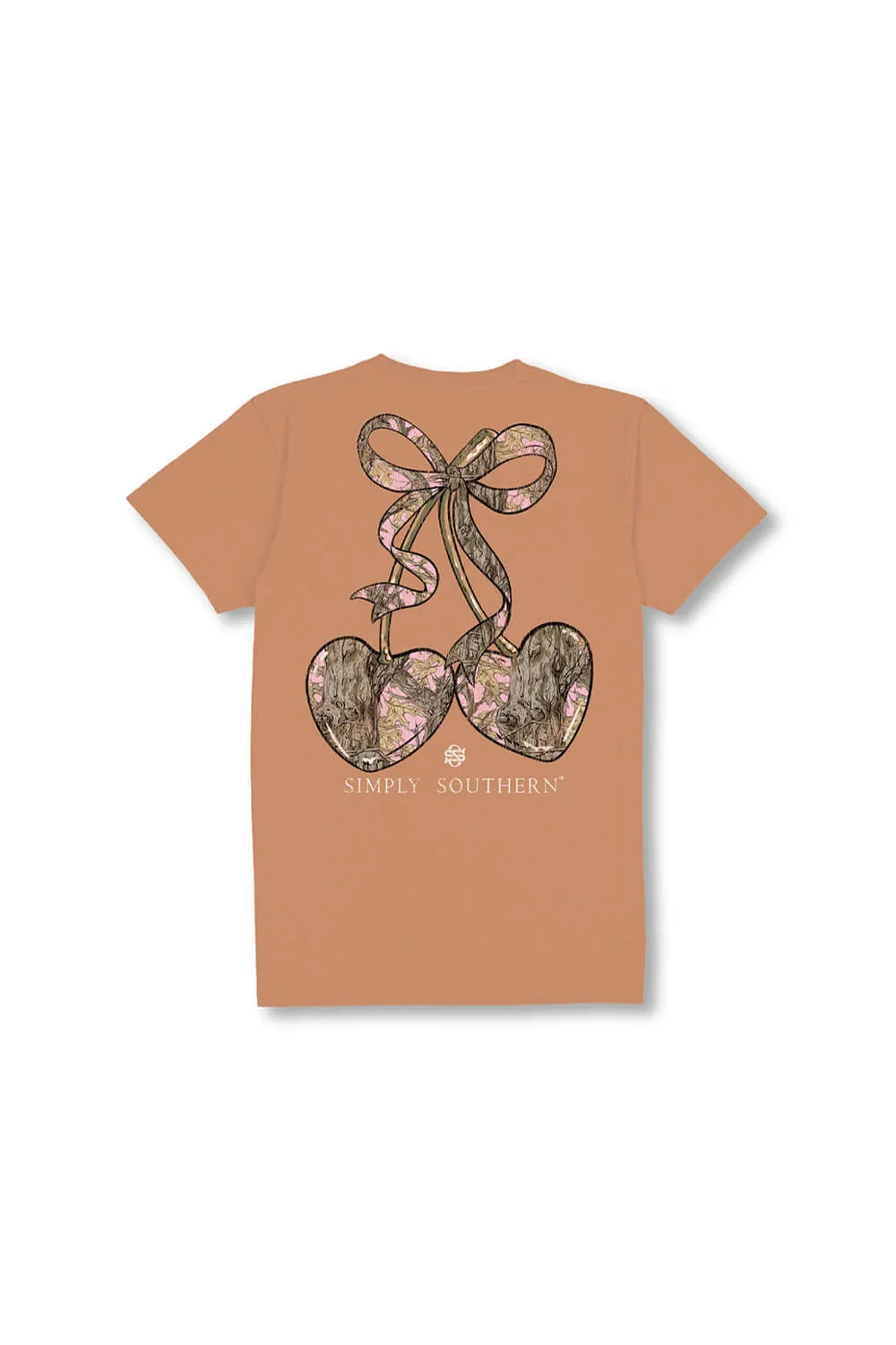 Simply Southern Youth Camo Bow Cherries T-Shirt for Girls in Chestnut | YTH-SS-CAMOCHRY-CHSTNT sold by Glik’s