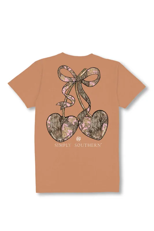 Simply Southern Plus Size Camo Bow Cherries T-Shirt for Women in Chestnut | EXT-SS-CAMOCHRY-CHSTNT sold by Glik’s