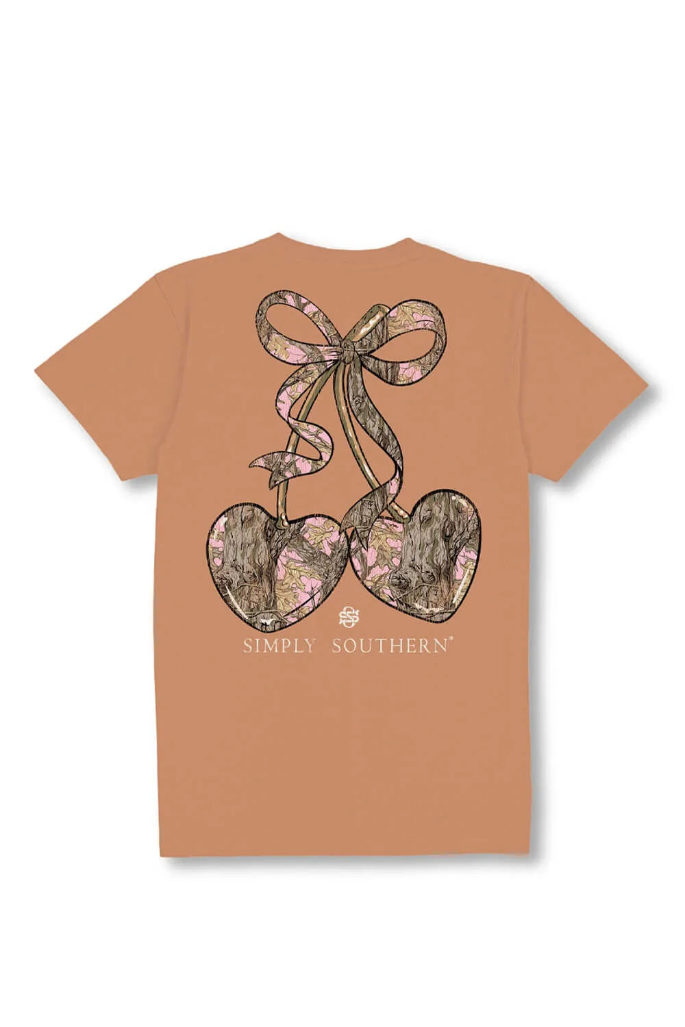 Simply Southern Plus Size Camo Bow Cherries T-Shirt for Women in Chestnut | EXT-SS-CAMOCHRY-CHSTNT sold by Glik’s