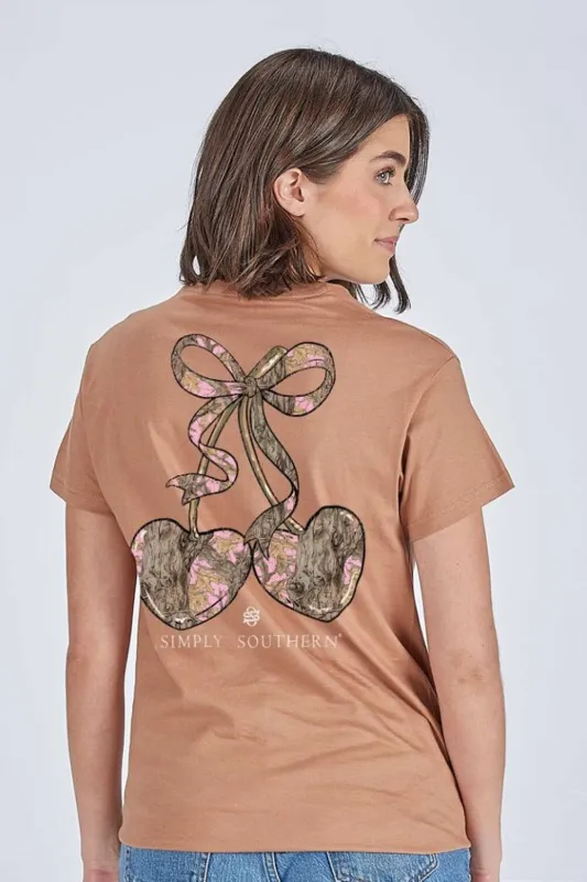 Simply Southern Camo Bow Cherries T-Shirt for Women in Chestnut | SS-CAMOCHRY-CHSTNT sold by Glik’s