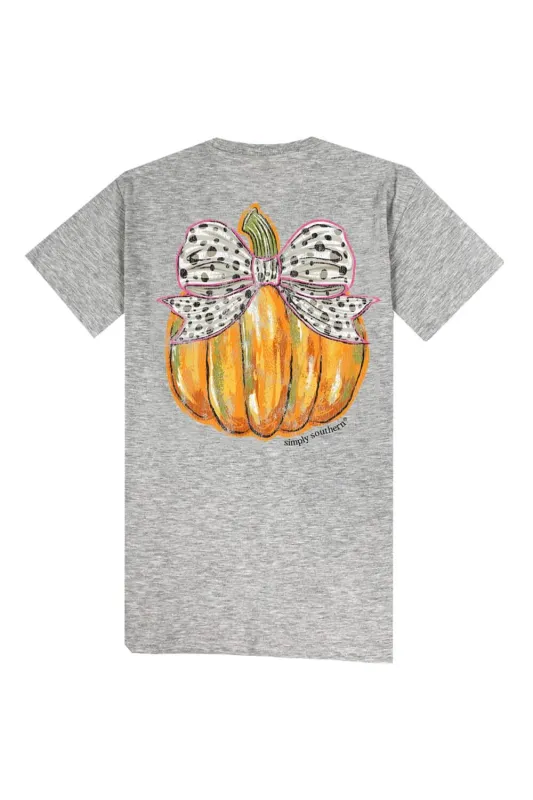 Simply Southern Plus Size Bow Pumpkin T-Shirt for Women in Grey | EXT-SS-BOWPMPKN-STORMHTHR sold by Glik’s