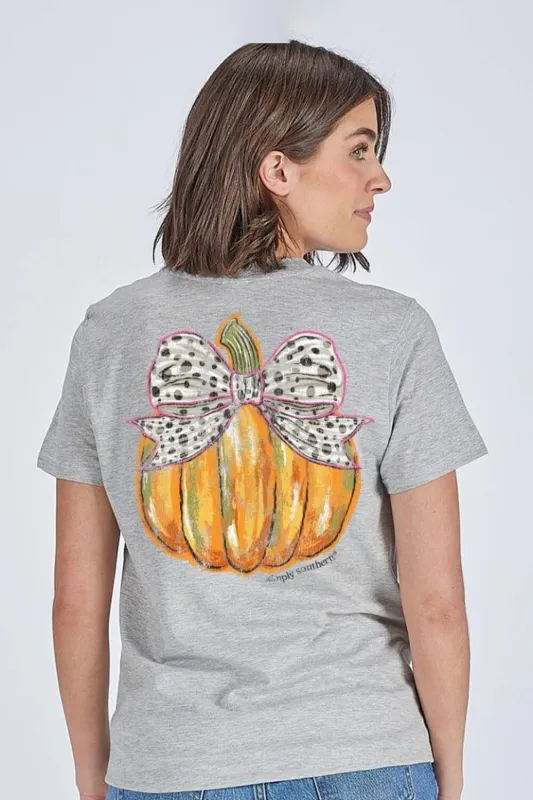 Simply Southern Bow Pumpkin T-Shirt for Women in Grey | SS-BOWPMPKN-STORMHTHR sold by Glik’s