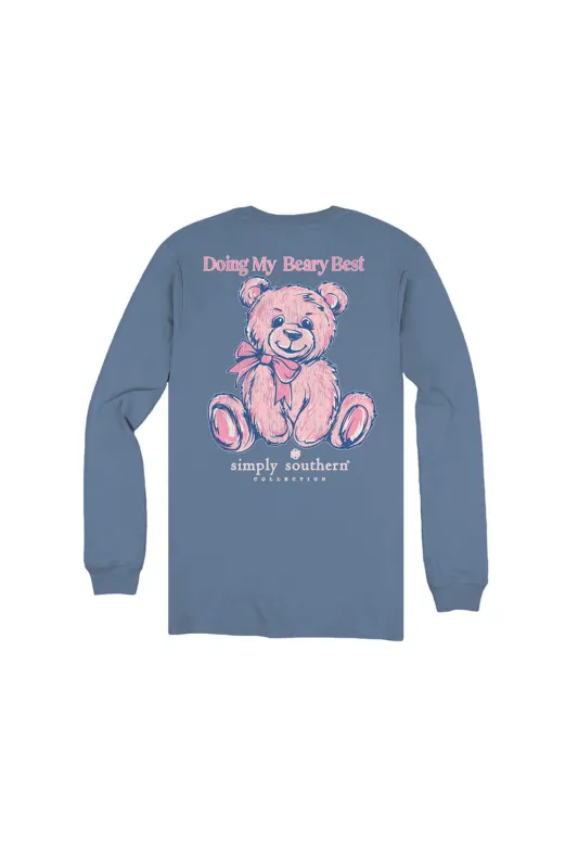 Simply Southern Youth Doing My Best Long Sleeve T-Shirt for Girls in Blue | YTH-LS-TEDDYBEST-ICELAND sold by Glik’s