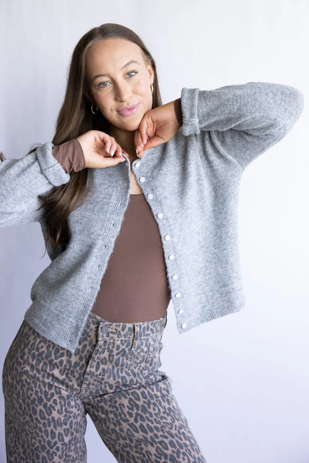 Mimosa Classic Lightweight Cardigan for Women in Grey | MK7091-GREY sold by Glik’s product image thumbnail 2