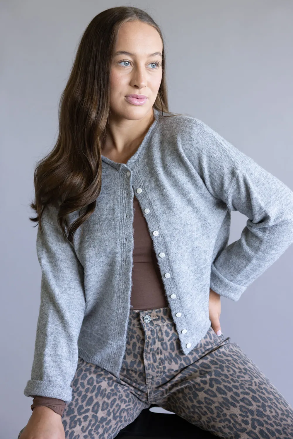 Mimosa Classic Lightweight Cardigan for Women in Grey | MK7091-GREY sold by Glik’s