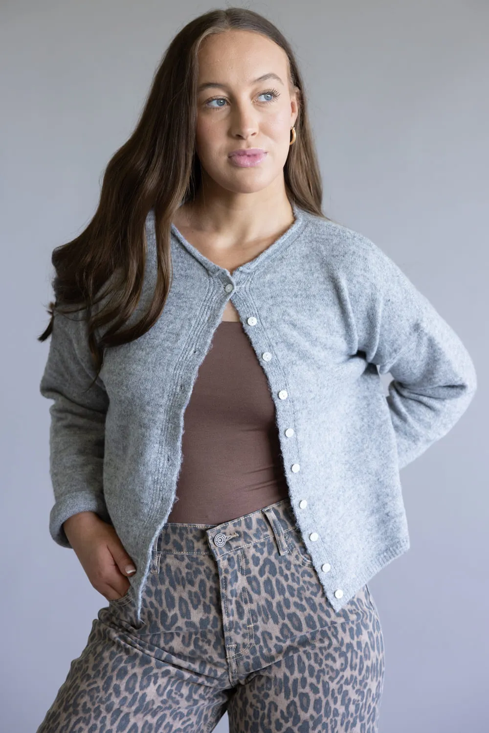 Mimosa Classic Lightweight Cardigan for Women in Grey | MK7091-GREY sold by Glik’s product image thumbnail 3