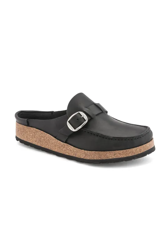 Birkenstock Buckley Oiled Leather Mules for Women in Black | 1024942 sold by Glik’s