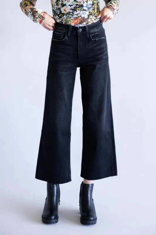 Vervet Super Soft High Rise Wide Crop Black Jeans for Women | V3634BK sold by Glik’s