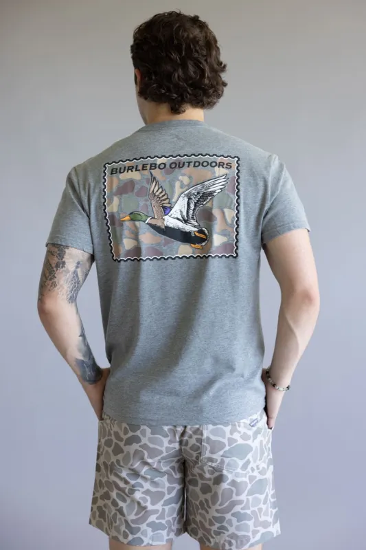 Burlebo Mallard Duck Stamp T-Shirt for Men in Heather Black | SST-MDKS-DHG-MALLARD DUCK STAMP - DARK H made by Glik’s
