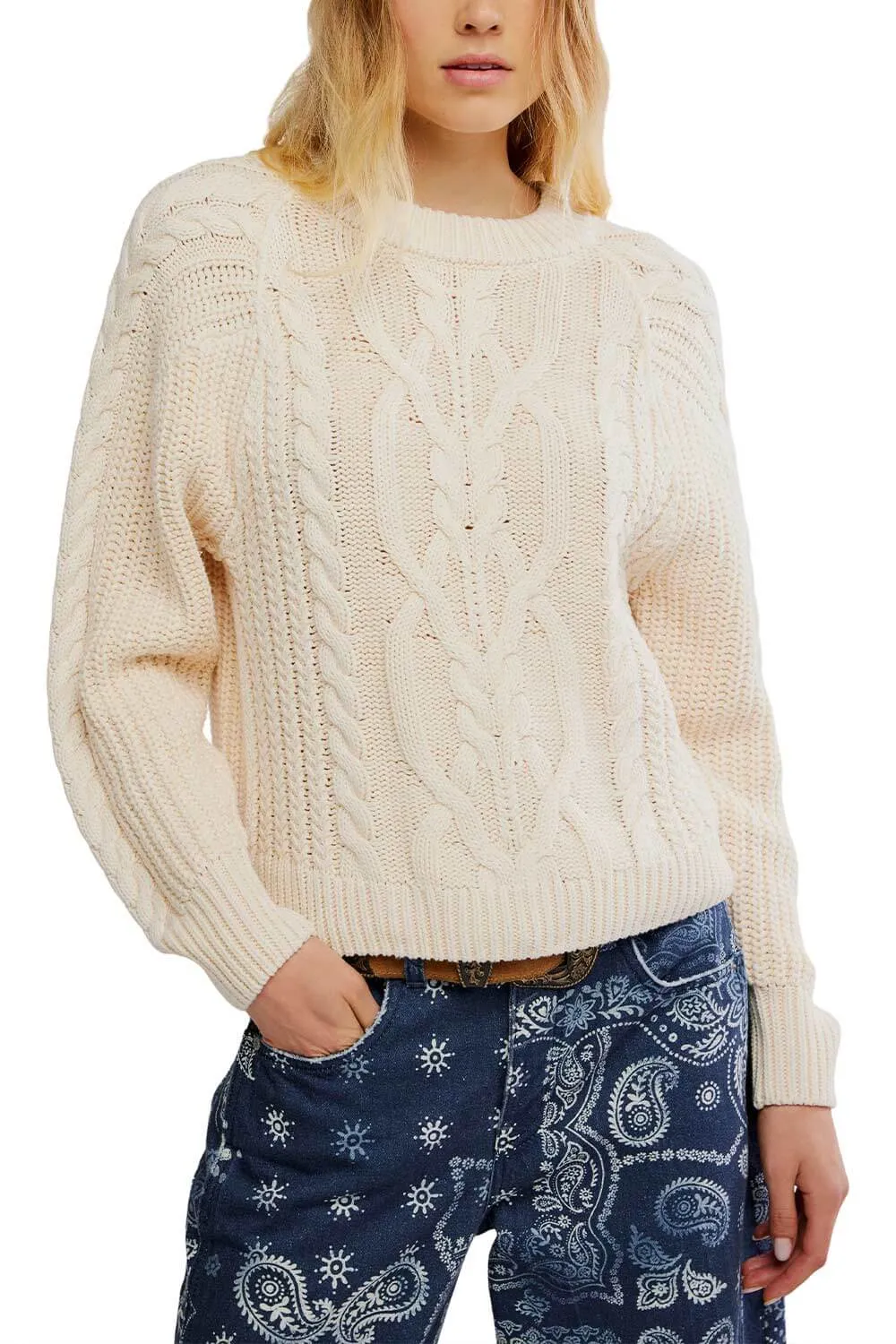Free People Frankie Cable Sweater for Women in Buttercream | OB1790202-1124-BUTTERCREAM sold by Glik’s product image thumbnail 3