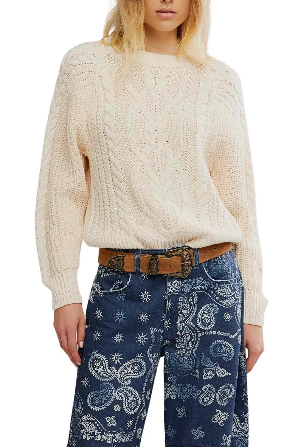 Free People Frankie Cable Sweater for Women in Buttercream | OB1790202-1124-BUTTERCREAM sold by Glik’s