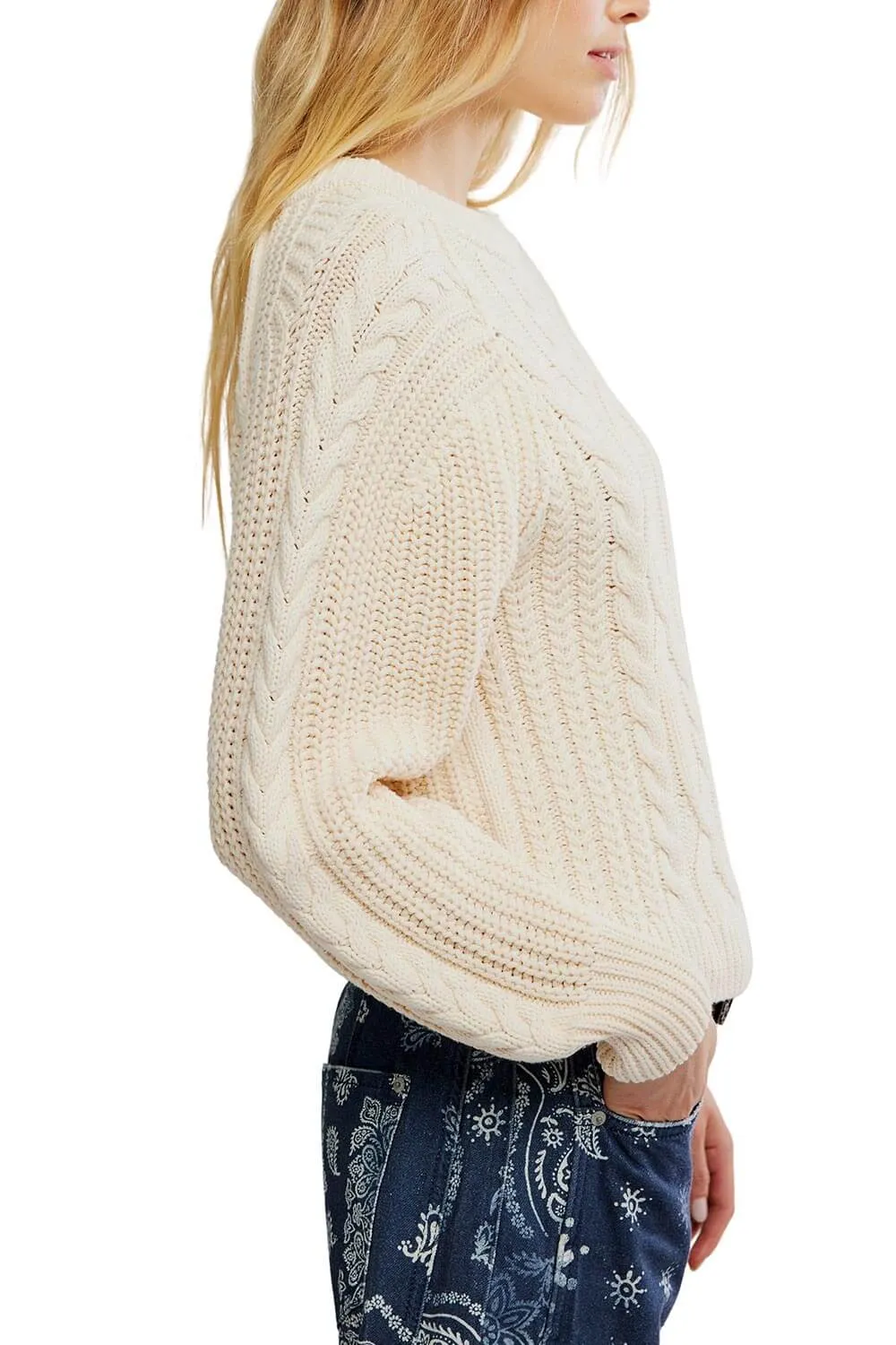 Free People Frankie Cable Sweater for Women in Buttercream | OB1790202-1124-BUTTERCREAM sold by Glik’s product image thumbnail 5