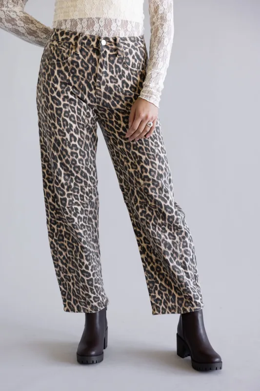 Vervet High Rise Barrel Cut Jeans for Women in Leopard | V3697LPD sold by Glik’s