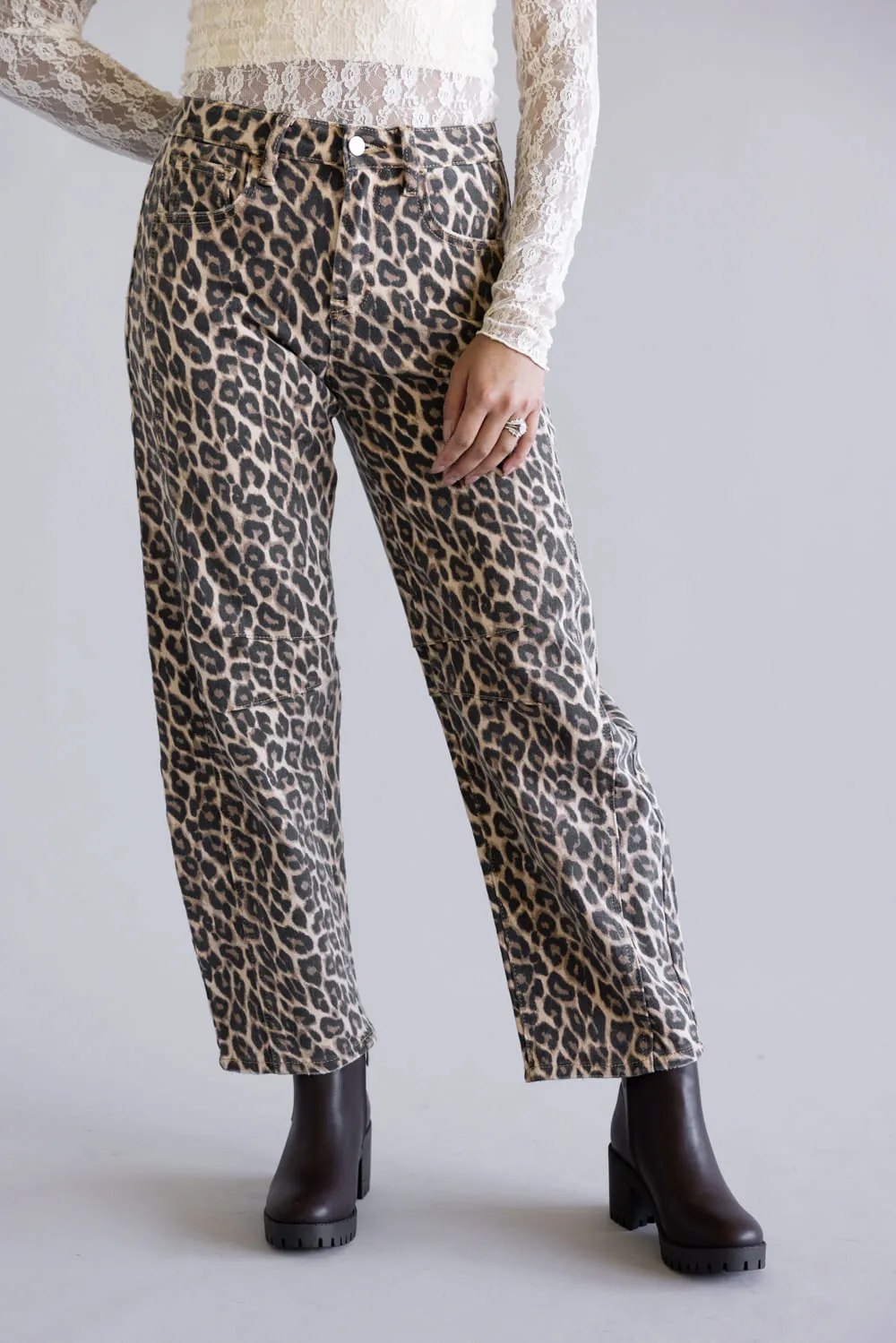 Vervet High Rise Barrel Cut Jeans for Women in Leopard | V3697LPD sold by Glik’s